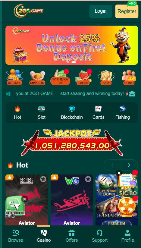 2Go Game Home Screen