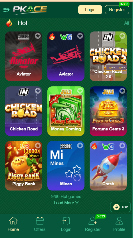 pkace game home screen