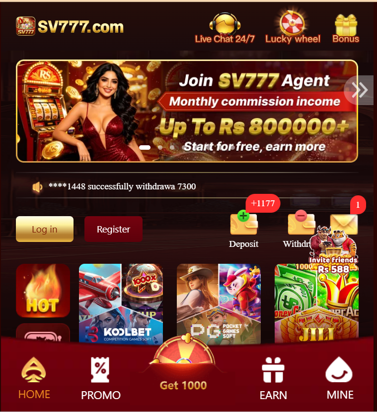 sv777 Game apk Home Screen