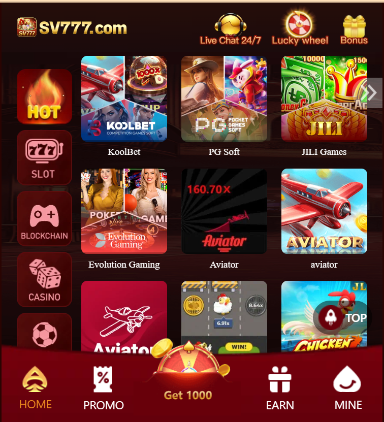 sv777 Game apk Home Screen