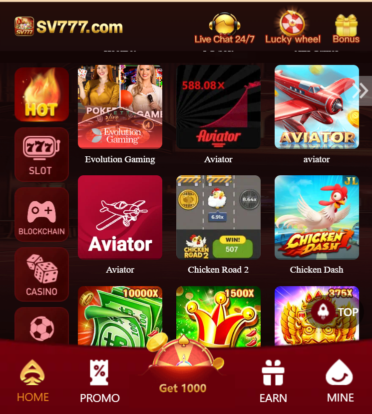 sv777 Game apk Home Screen