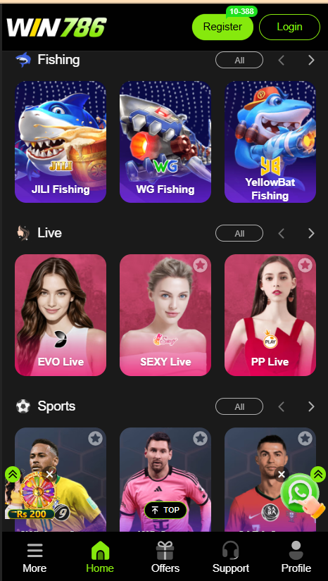 Win786 Game Home Screen