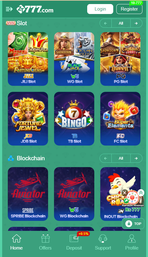 ZT777 Game Home Screen